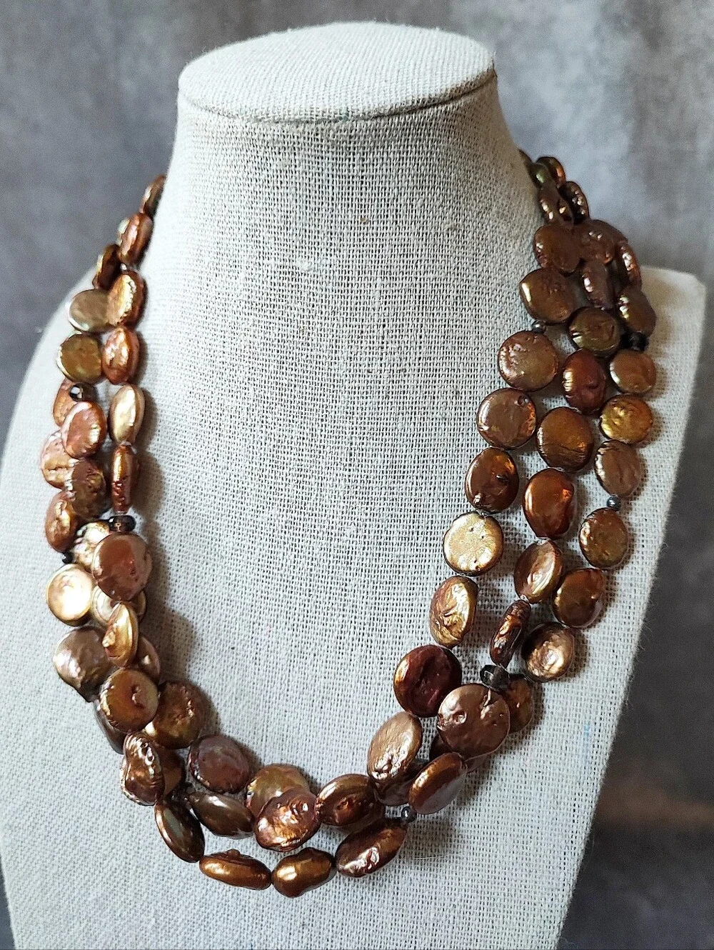 Silpada Brand Sterling 925 Bronze Brown Iridescent Round Coin Pearl Necklace EUC